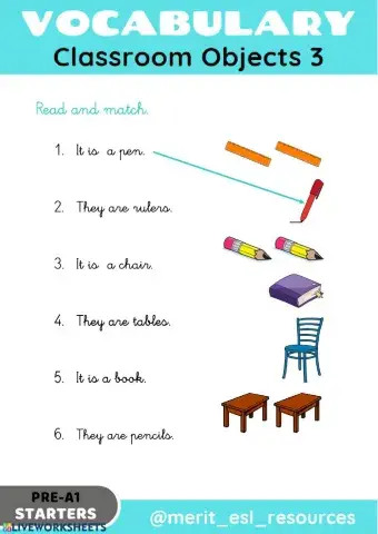 School Objects - Read and match