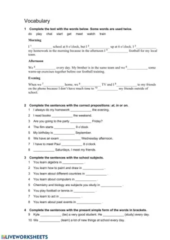 School. Present Simple. Prepositions of time