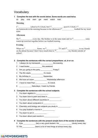 School. Present Simple. Prepositions of time