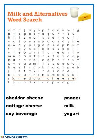 Milk wordsearch