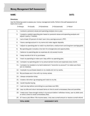 Money Management Self Assessment