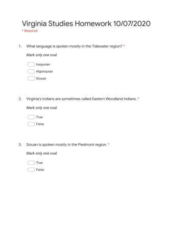 Virginia Studies Homework 10-7-2020