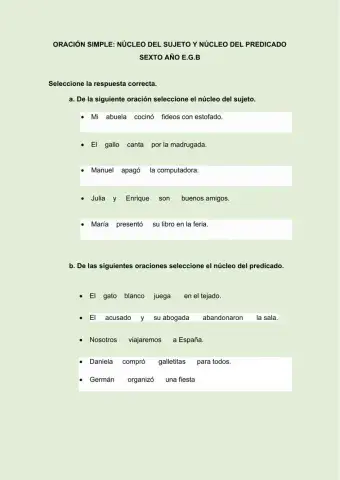 Núcleo del sujeto y n-cleo del predicado