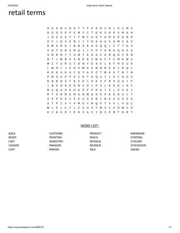Retail Terms Word Search