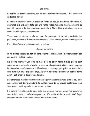 Comprensió lectora-Els dofins