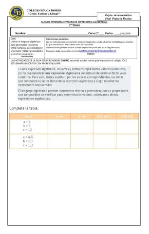 Clase 60 7° Valorizar expresiones algebraicas.