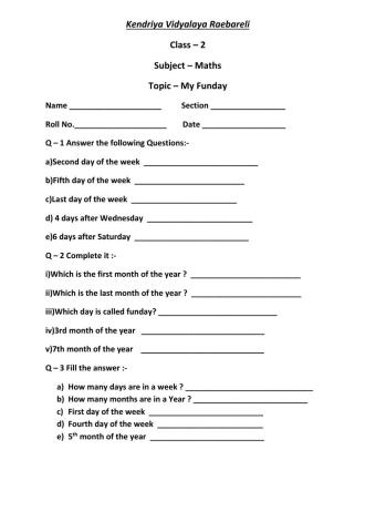 Days and Months Worksheet