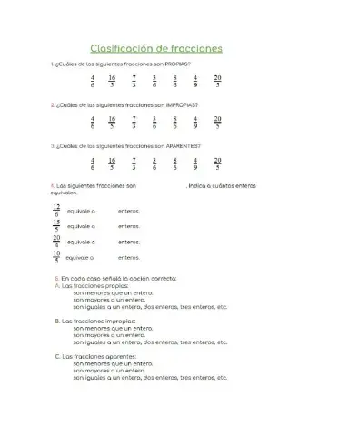 Clasificación de fracciones