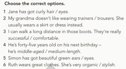 Adjectives,clothes and parts of the faace