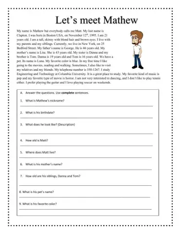 Personal Information - Reading Comprehension