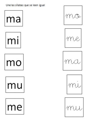 Sílabas  con M en imprenta y en letra ligada
