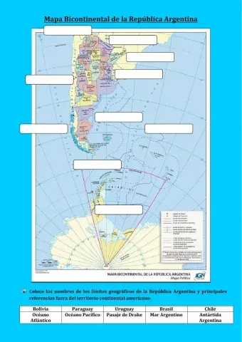 Mapa bicontinental de la R.A.