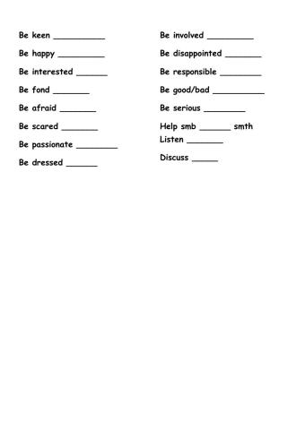 Prepositions Adjectives, Verbs 1