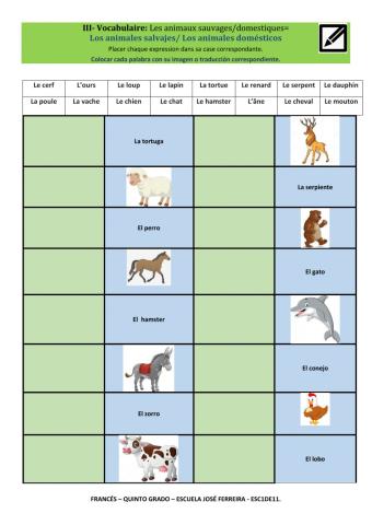 Vocabulaire les animaux sauvages-domestiques