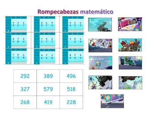 Rompecabezas matemático de restas