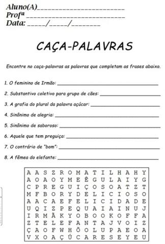 Caça palavras de adjetivo e substantivo