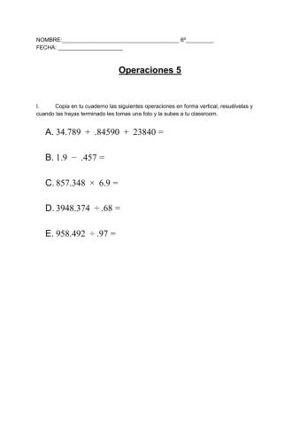 Operaciones con punto decimal