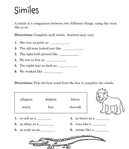 Simile Worksheet