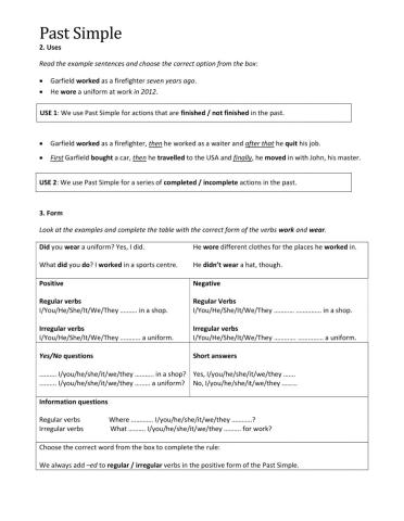 Past Simple Teaching Handout