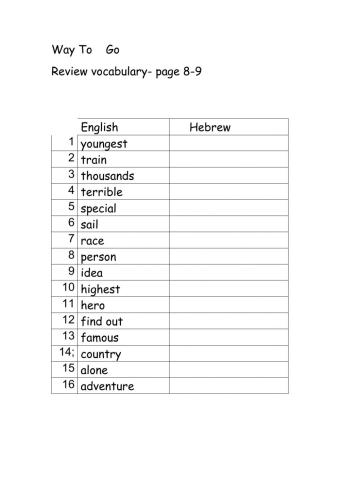 Way to go- review vocabulary p-8-9