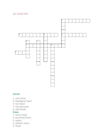 Les Adjectifs Crossword