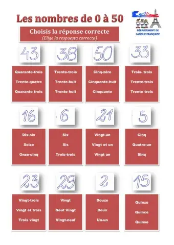 Nombres de 0 à 50