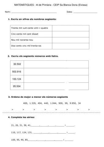 Escriptura de nombres i sèries numèriques