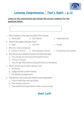 Listening Comprehension - That's Right - p.12