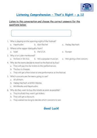 Listening Comprehension - That's Right - p.12