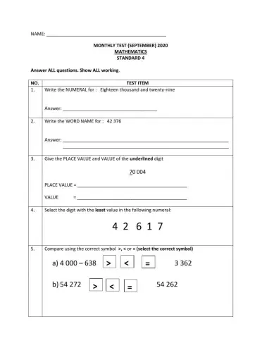 Mathematics Number Review