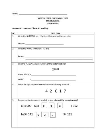 Mathematics Number Review