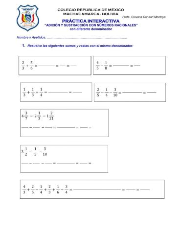 Adición y sustracción de racionales