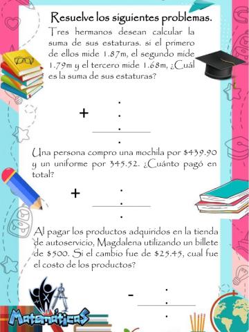 Problemas números decimales