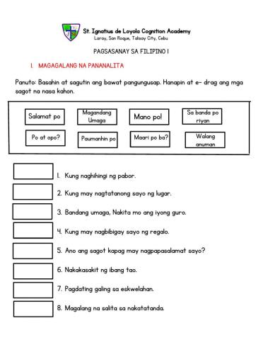 Pagsasanay sa Filipino 1