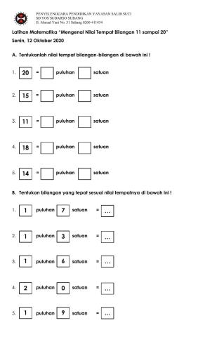 Nilai Tempat Bilangan 11-20