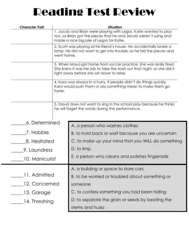 Reading Unit 1 Test Review
