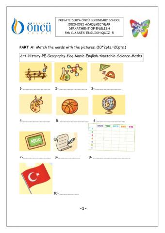 DERYA ÖNCÜ 5th Graders 5th Quiz