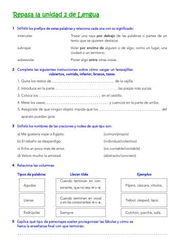 Repaso Unidad 2 Lengua 6º