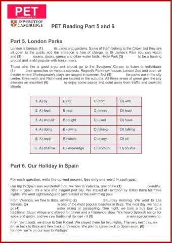 Pet reading test 5 and 6