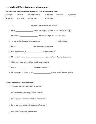 3h les verbes pronomiaux aux sens idiomatique