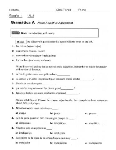 Concordancia del nombre - adjetivo