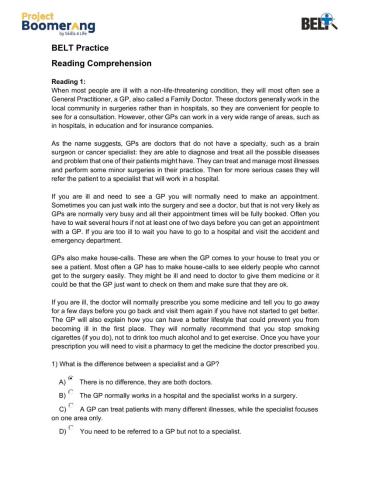 BELT Reading Comprehension Practice Part I