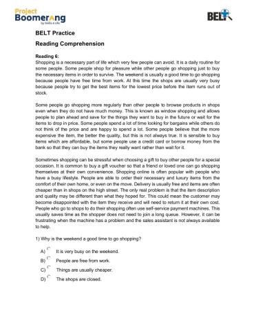 BELT Reading Comprehension Practice Part II