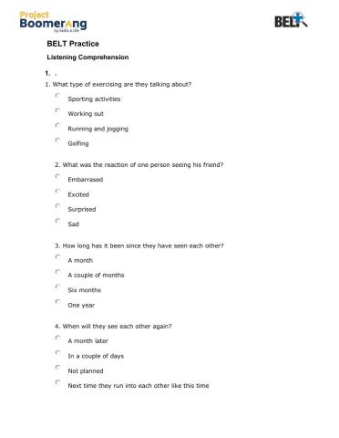 BELT Listening Comprehension Practice Part II