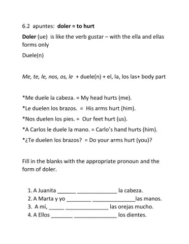 Doler + partes del cuerpo