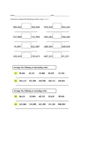 Comparing and Ordering Numbers