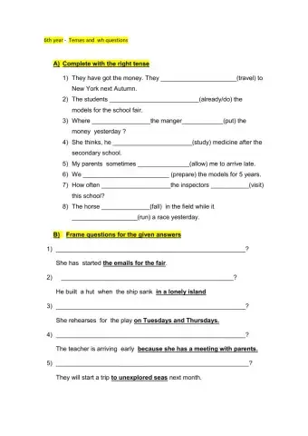 Tenses -wh questions