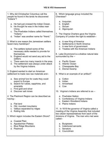 Virginia Studies VS2 & VS3 Assessment
