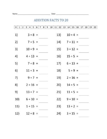 Addition fact to 20 group 3