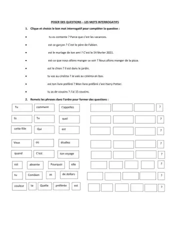 Poser des questions - Les mots interrogatifs